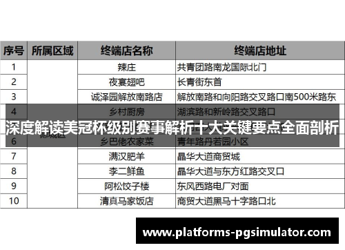 深度解读美冠杯级别赛事解析十大关键要点全面剖析 深度解读美冠杯级别赛事解析十大关键要点全面剖析